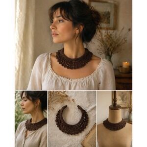 Vintage Crochet Lace Collar Brown Detachable Collar Cottagecore Peter Pan Style